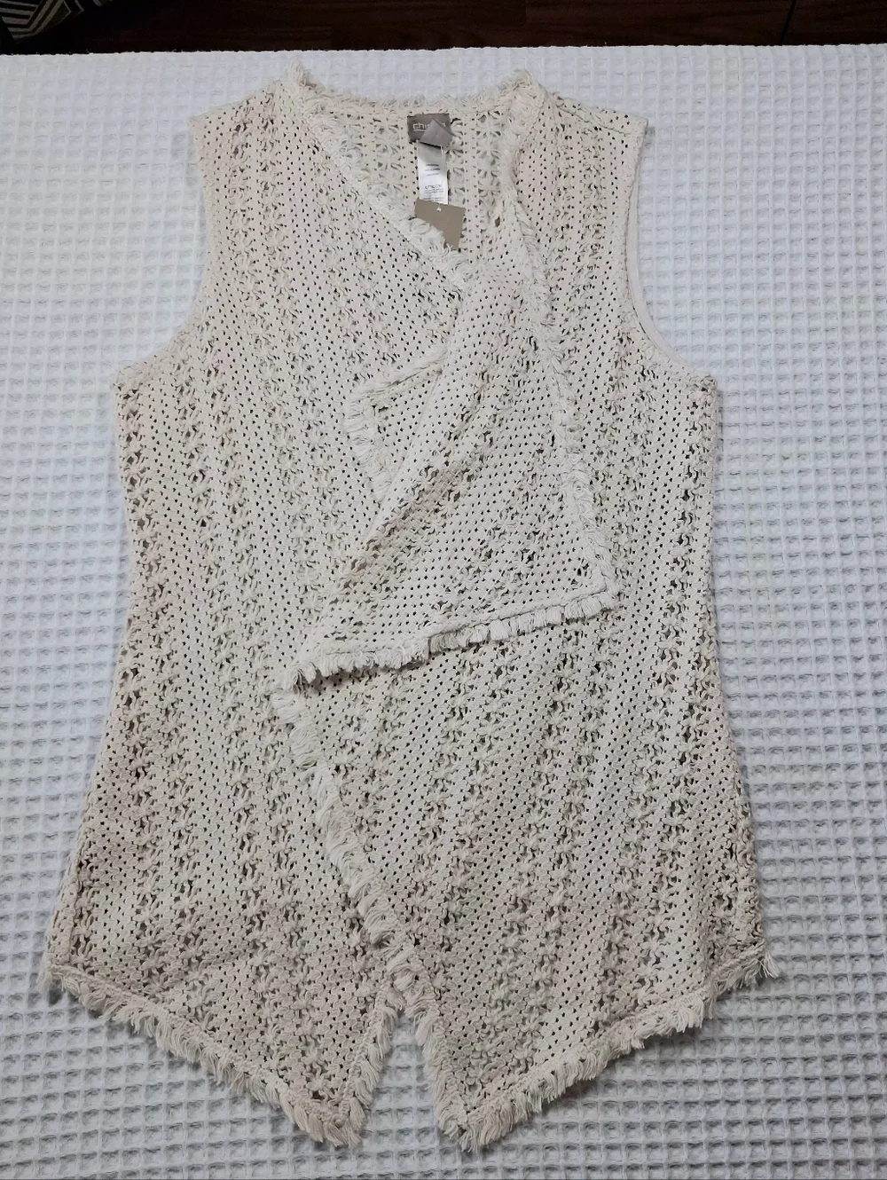 Chico's Draped Crochet Pilar Vest NWT Size 0 (Small) Cream Boho Style w/Fringe